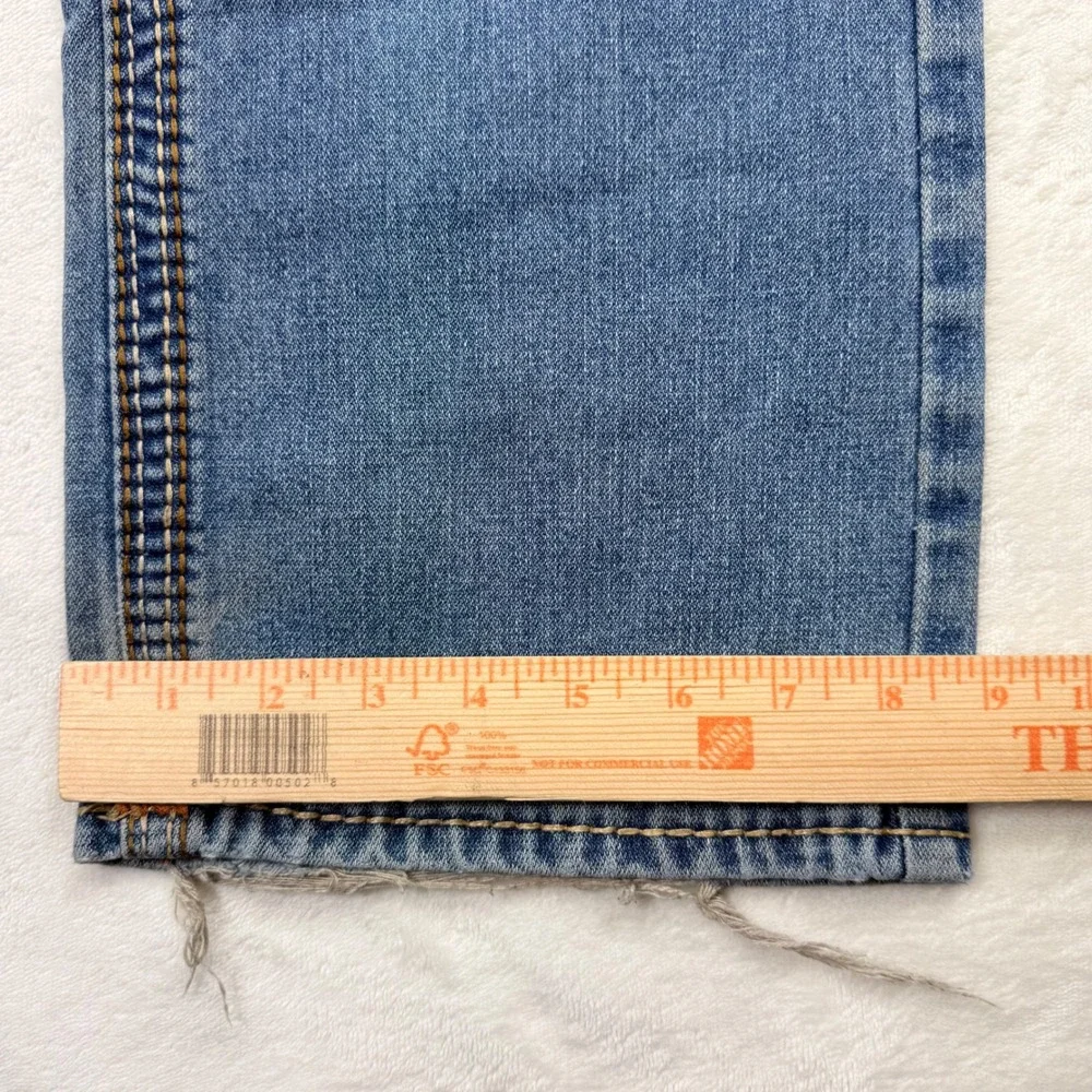 True Religion Ricky Straight Leg Jeans Mens 34x32 Made in USA Light Wash Blue